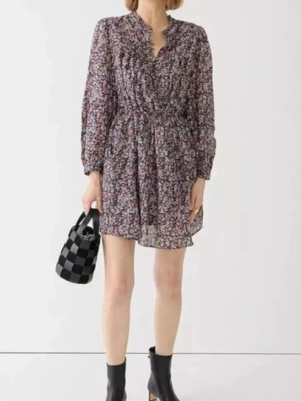 NWT J.Crew Button-Up Mini Dress Sunny Meadow Floral Navy Size L
